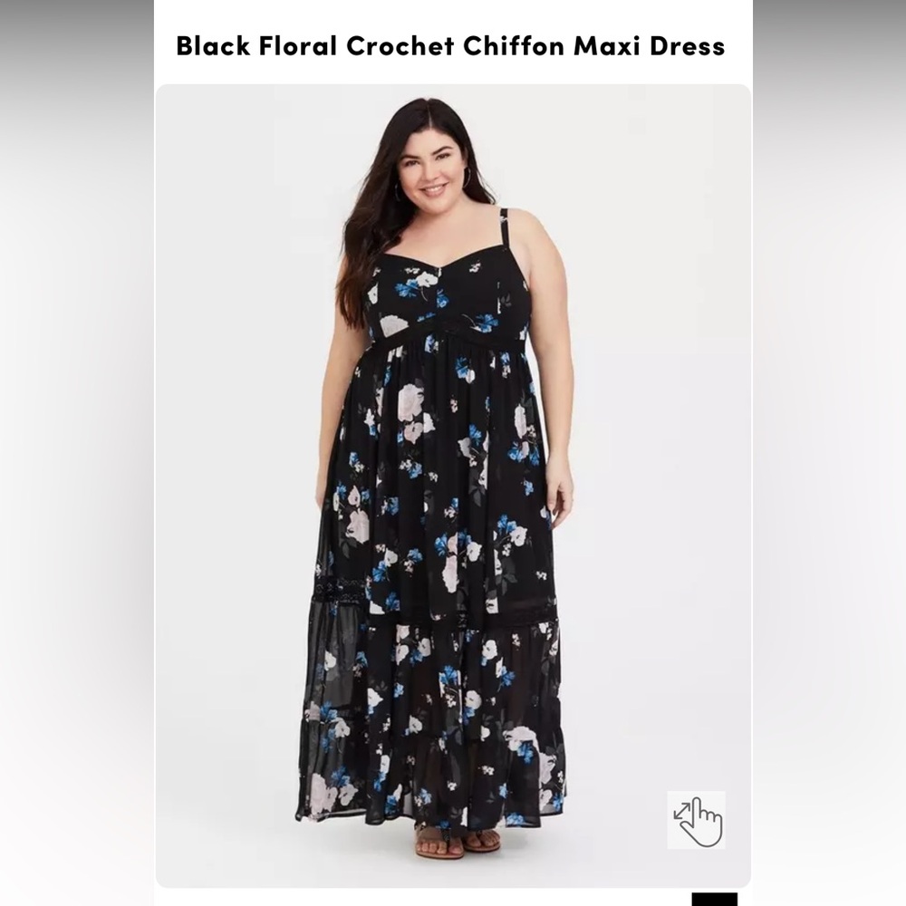 Torrid Black Floral Crochet Chiffon Maxi Dress
